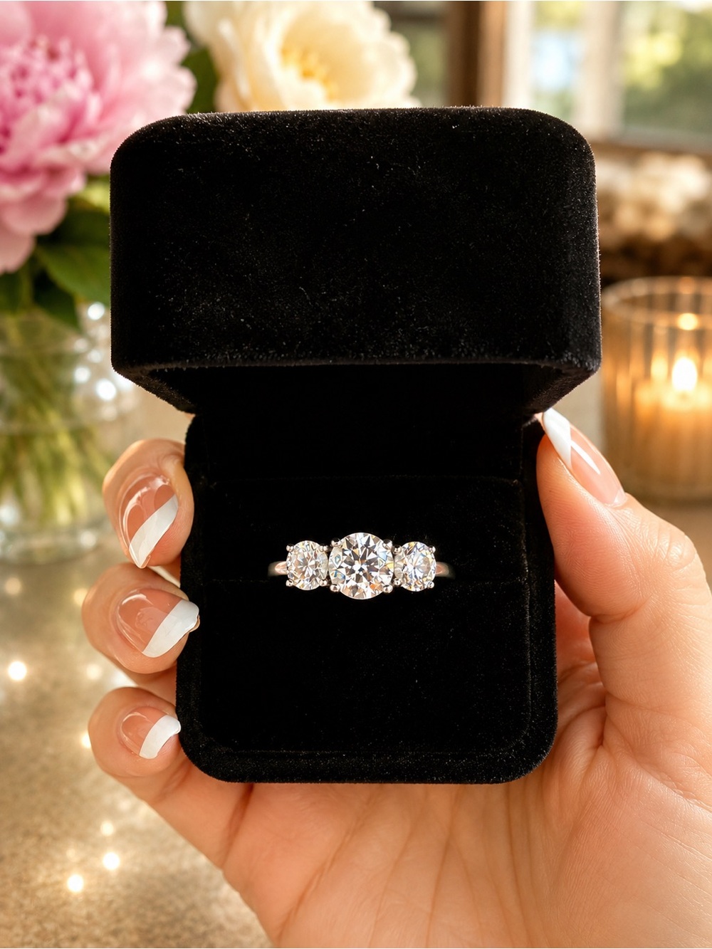 Moissanite 2 carat Three-stone Ring set a 925 Sterling silver